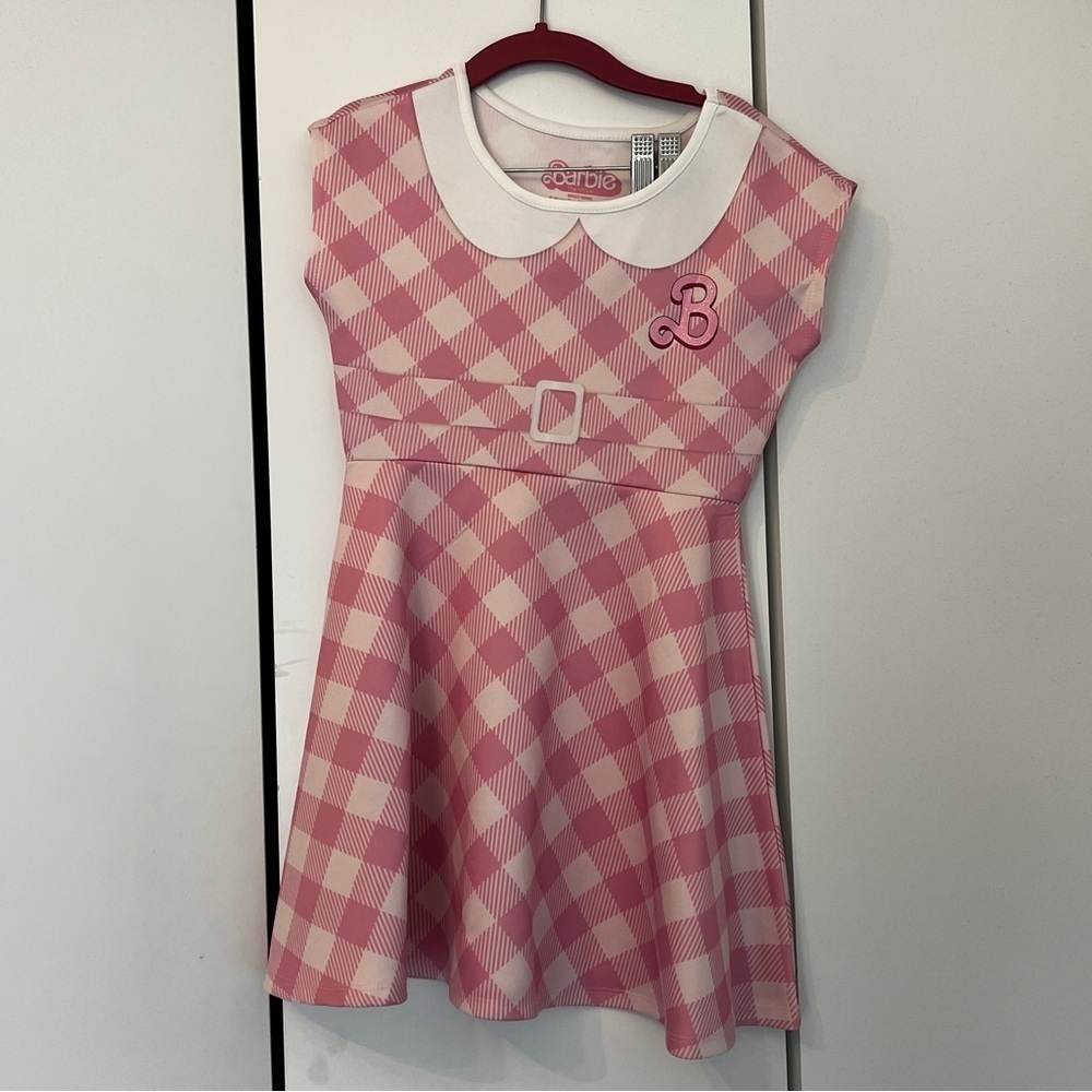 Barbie Pink Checkered Dress - girls medium